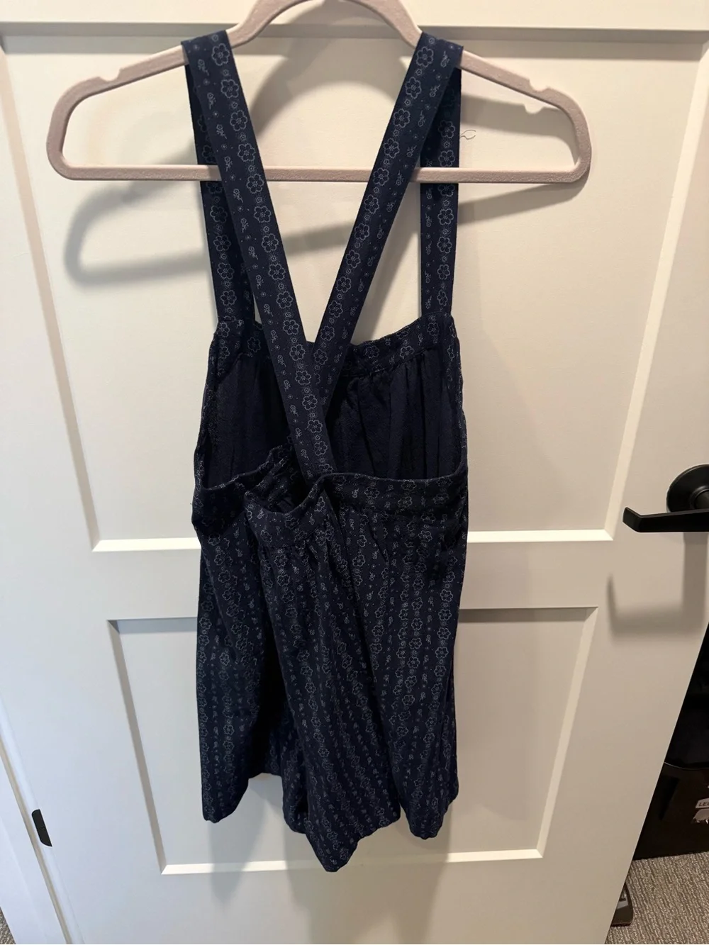 NWT Madewell Floral Print Romper Medium Navy Blue Cross Back 100% Cotton Boho